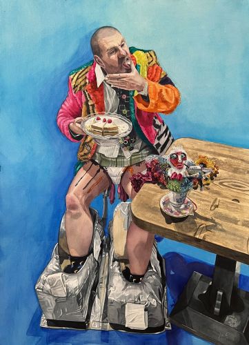 Whilst you laugh, I will eat a cake. Portrait of Artist Joshua Raffel.