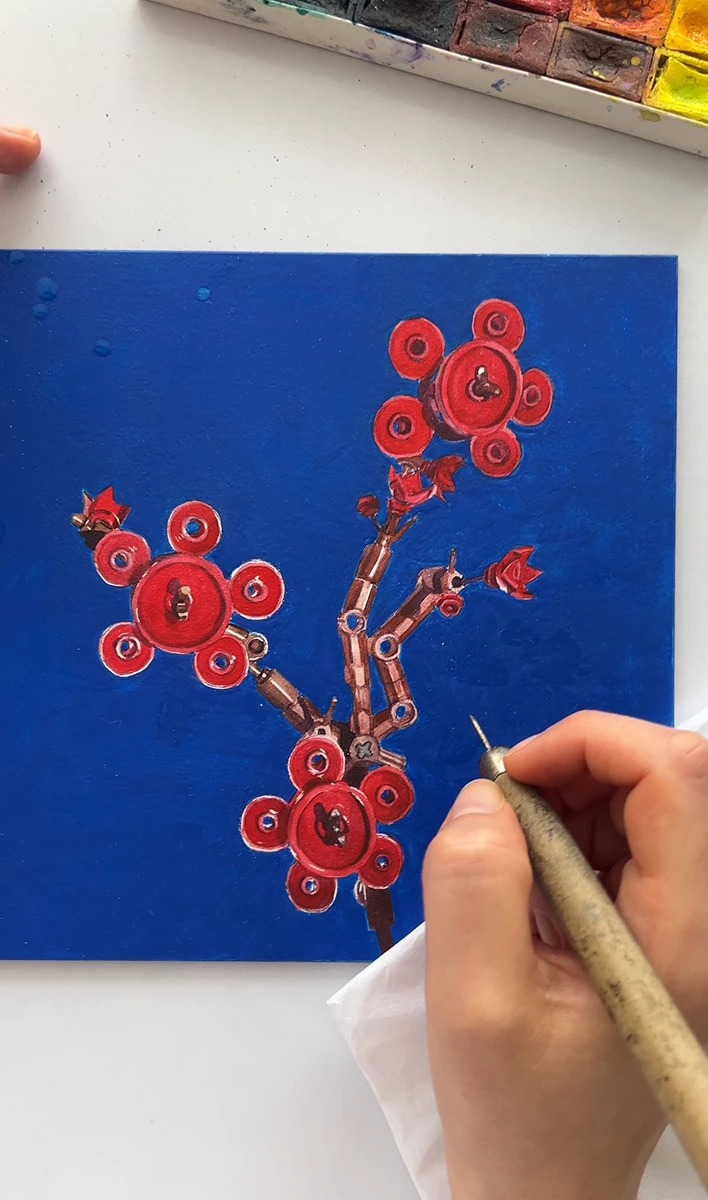 Brick Flowers: Winter Quince in Ultramarine